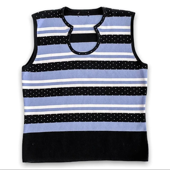 𝅺VINTAGE Funky Purple Black White Striped Sequined Tank - Picture 1 of 4